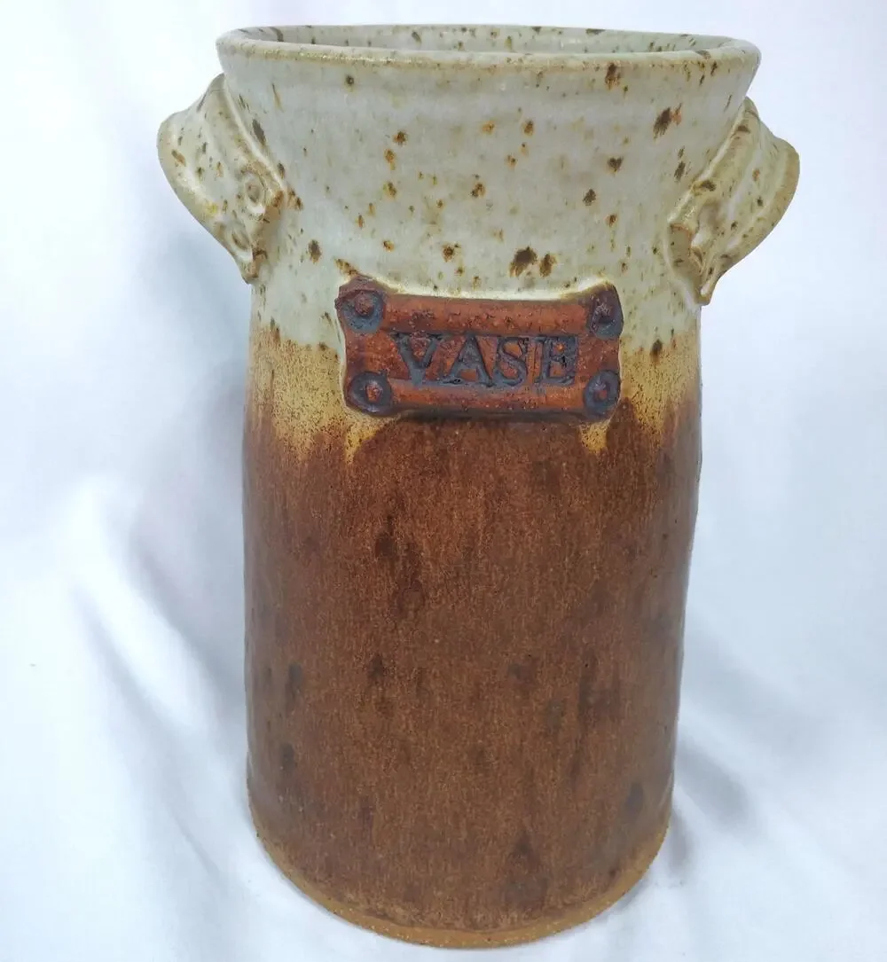 Earthenware Artisan Made Utensil Vase Handles Rustic Earthy Pottery Crock Flower